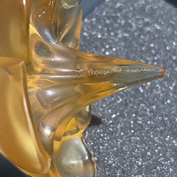 Lalique Crystal Plumeria Flower Ring Holder France Glass Amber 3" Signed NEW - Picture 8 of 9